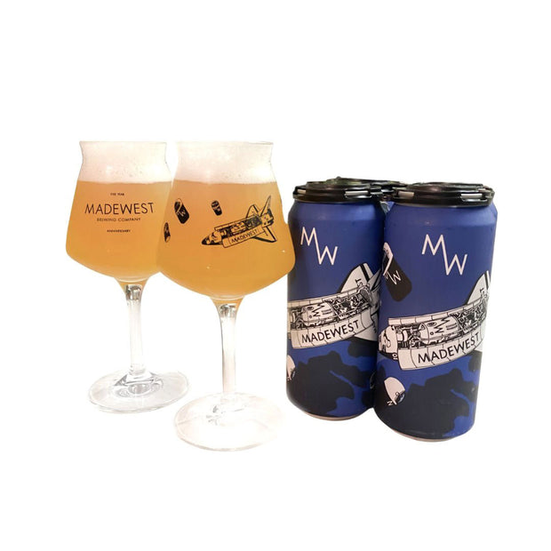 two stemmed beer glasses with an illustration of a space shuttle on the side. 