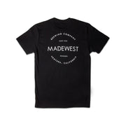 Brewed in Ventura.   100% Combed Cotton Rib collar Standard fit  Printed interior neck label Black Tshirt "Brewed in Ventura" logo on front chest MadeWest logo on back